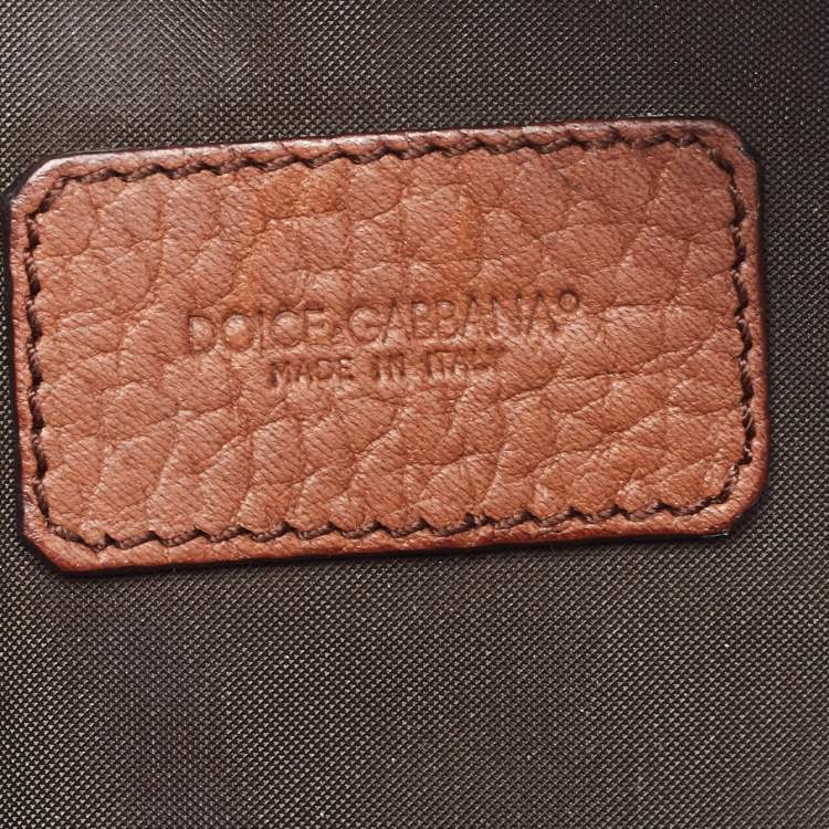 Pre Owned Dolce & Gabbana Brown Leopard Print Fabric and Leather Cosmetic Pouch