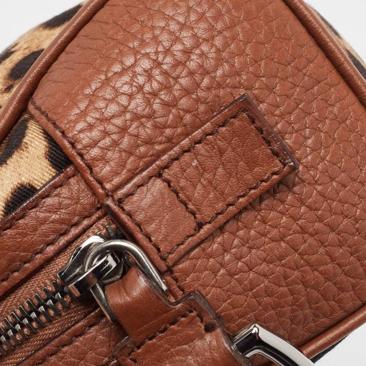 Pre Owned Dolce & Gabbana Brown Leopard Print Fabric and Leather Cosmetic Pouch