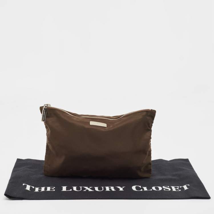 Pre Owned Dolce & Gabbana Brown Nylon Zip Slim Pouch