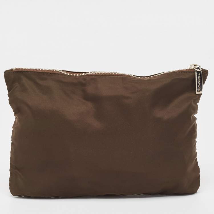 Pre Owned Dolce & Gabbana Brown Nylon Zip Slim Pouch