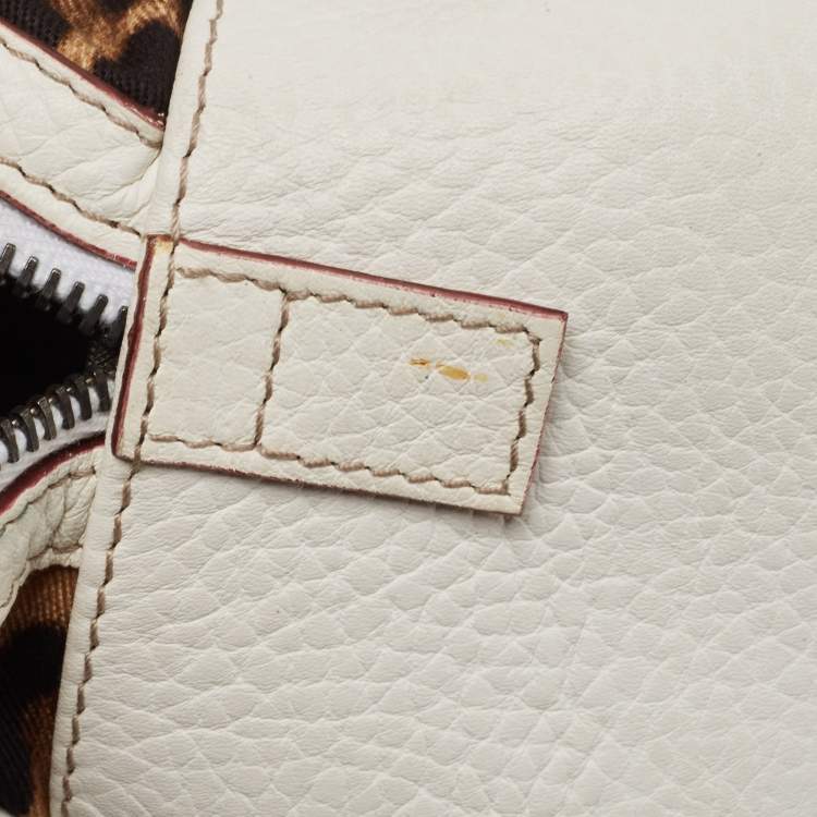 Pre Owned Dolce & Gabbana White/Brown Leopard Print Fabric and Leather Cosmetic Pouch