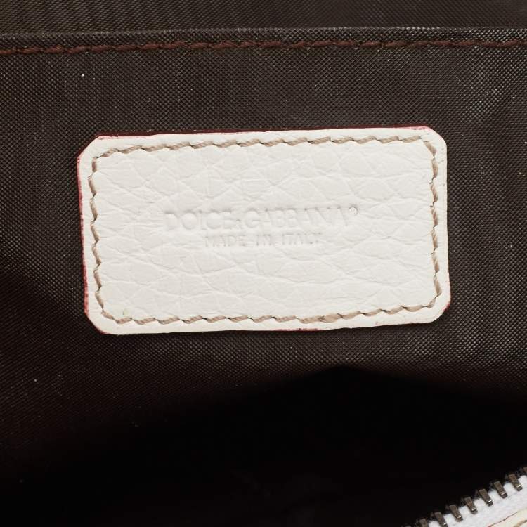 Pre Owned Dolce & Gabbana White/Brown Leopard Print Fabric and Leather Cosmetic Pouch