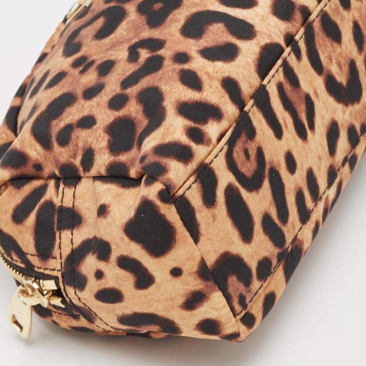 Pre Owned Dolce & Gabbana Beige/Black Leopard Print Fabric Cosmetic Pouch