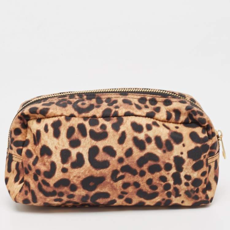 Pre Owned Dolce & Gabbana Beige/Black Leopard Print Fabric Cosmetic Pouch