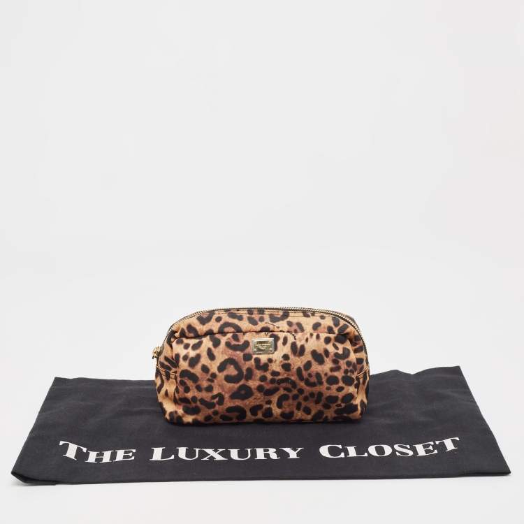 Pre Owned Dolce & Gabbana Beige/Black Leopard Print Fabric Cosmetic Pouch