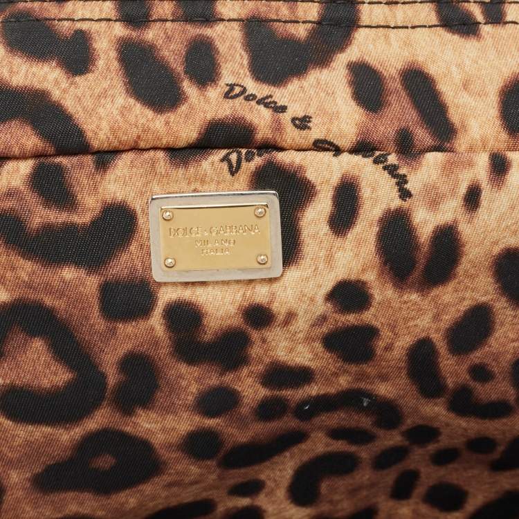 Pre Owned Dolce & Gabbana Beige/Black Leopard Print Fabric Cosmetic Pouch