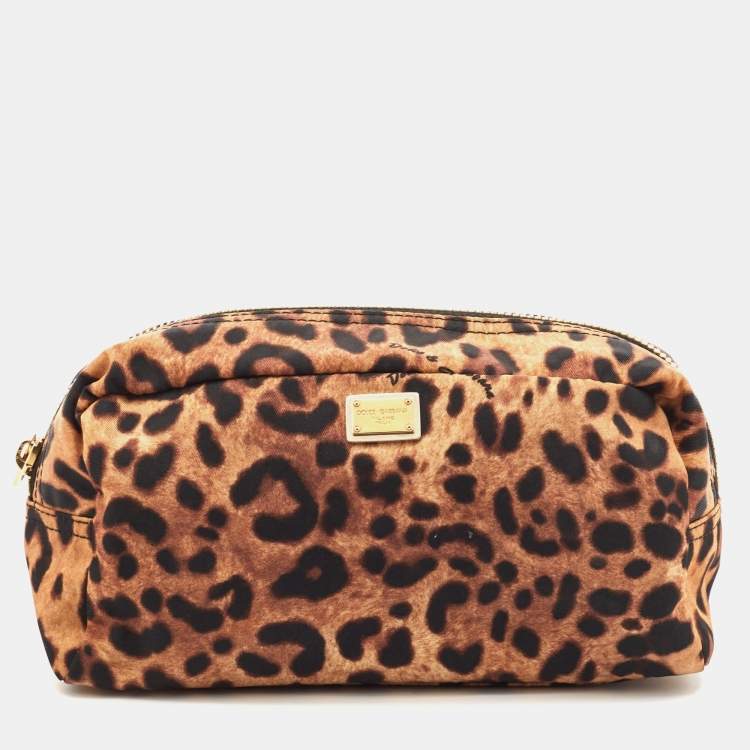 Pre Owned Dolce & Gabbana Beige/Black Leopard Print Fabric Cosmetic Pouch