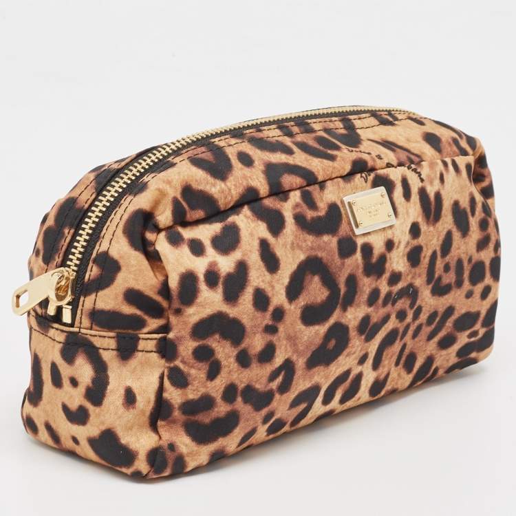 Pre Owned Dolce & Gabbana Beige/Black Leopard Print Fabric Cosmetic Pouch