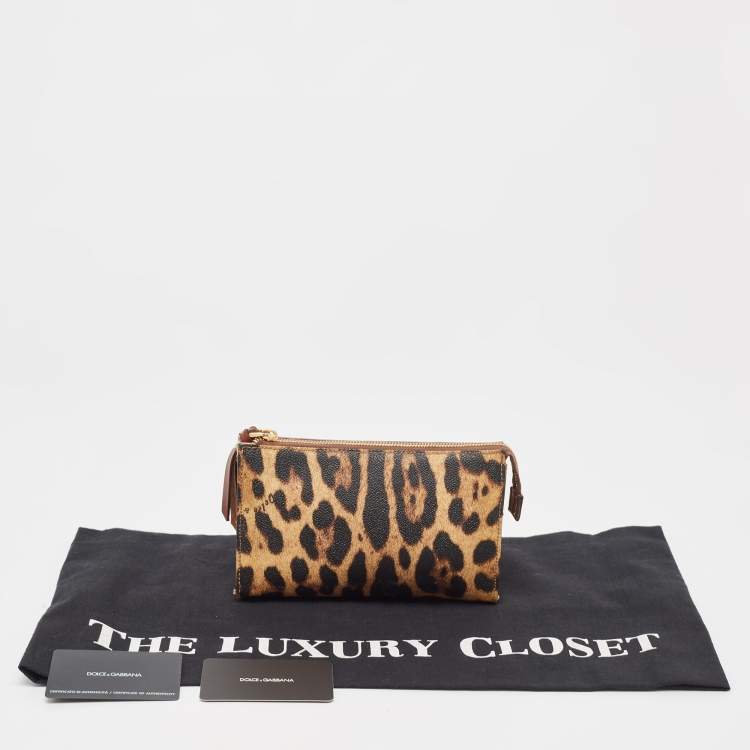 Pre Owned Dolce & Gabbana Beige/Black Leopard Print Coated Canvas DG Vanity Case 