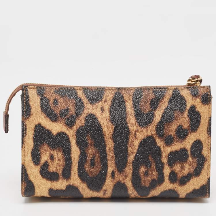 Pre Owned Dolce & Gabbana Beige/Black Leopard Print Coated Canvas DG Vanity Case 