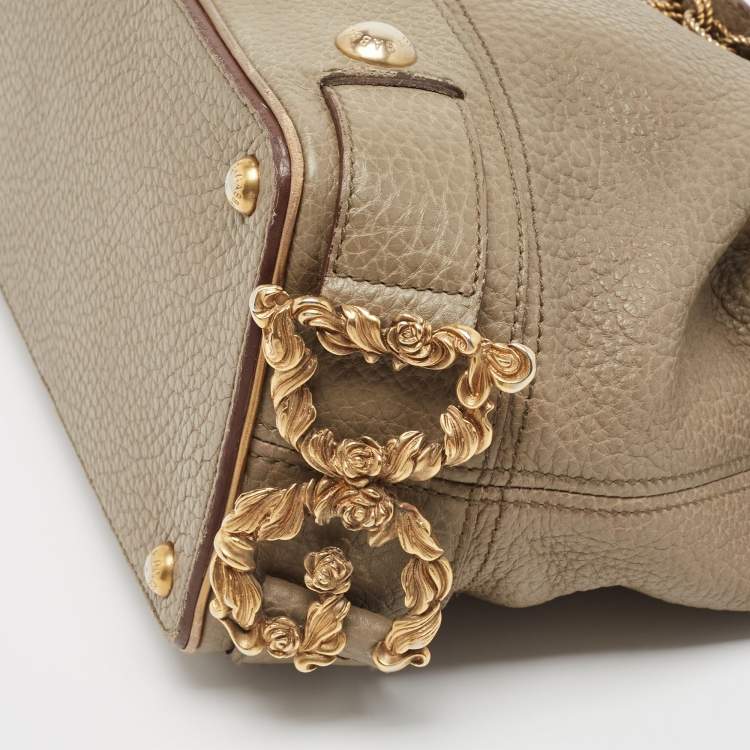 Pre Owned Dolce & Gabbana Grey Leather Embellished Flap Tote