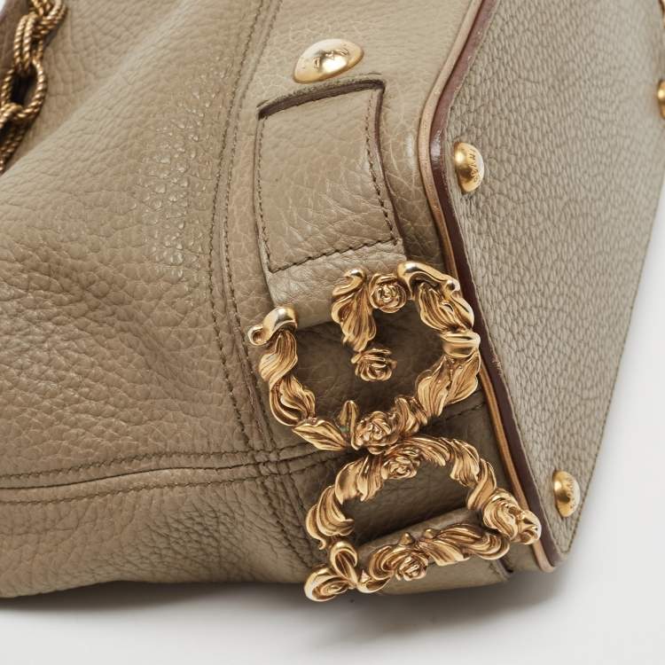 Pre Owned Dolce & Gabbana Grey Leather Embellished Flap Tote