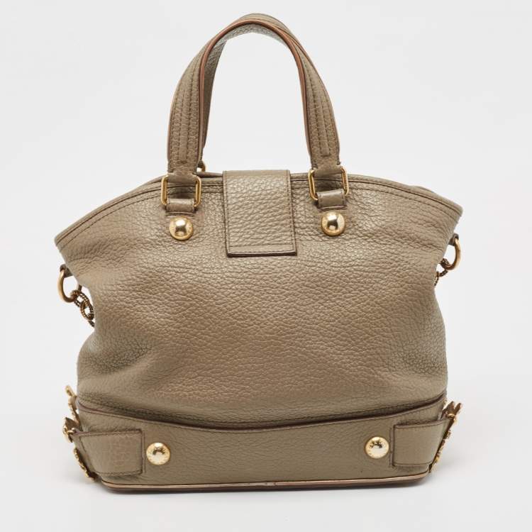Pre Owned Dolce & Gabbana Grey Leather Embellished Flap Tote