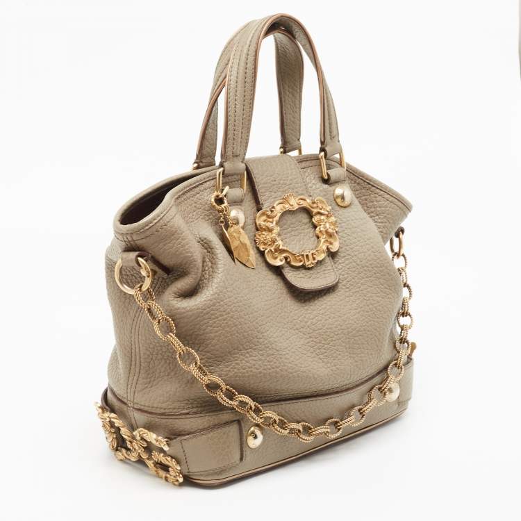 Pre Owned Dolce & Gabbana Grey Leather Embellished Flap Tote
