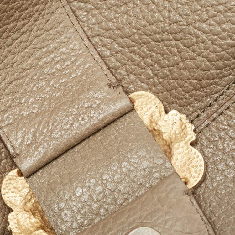 Pre Owned Dolce & Gabbana Grey Leather Embellished Flap Tote