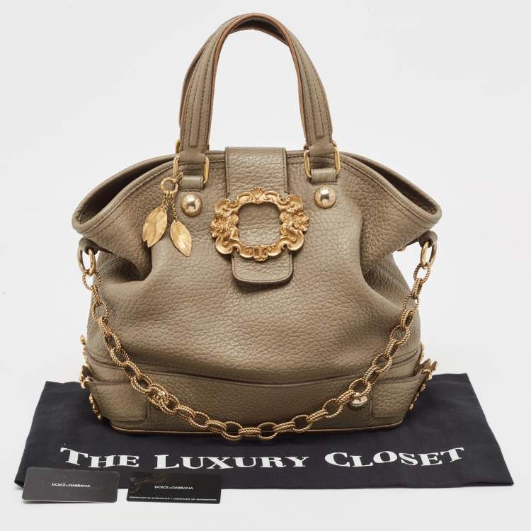 Pre Owned Dolce & Gabbana Grey Leather Embellished Flap Tote