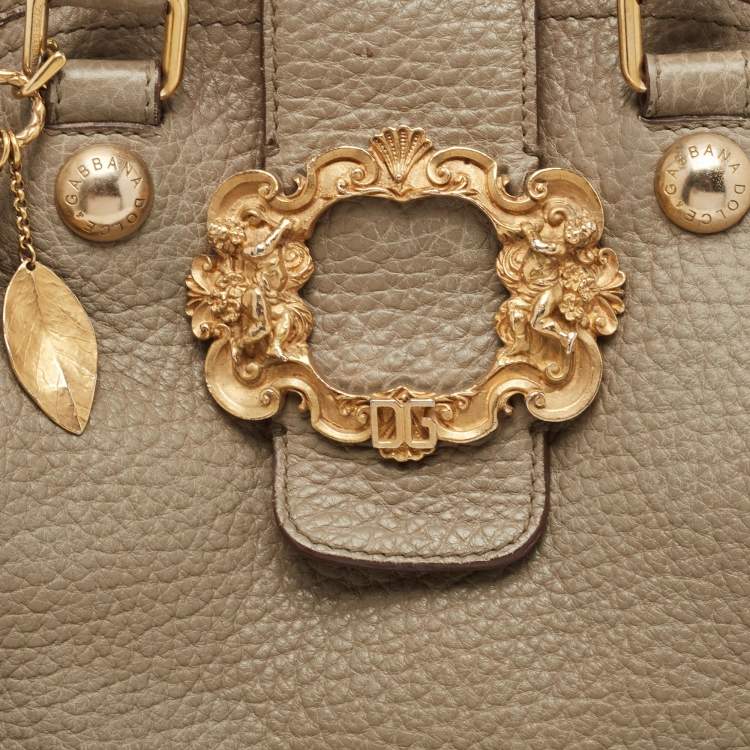 Pre Owned Dolce & Gabbana Grey Leather Embellished Flap Tote
