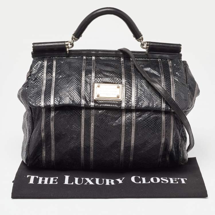 Pre Owned Dolce & Gabbana Black Snakeskin and Leather XL Miss Sicily Top Handle Bag