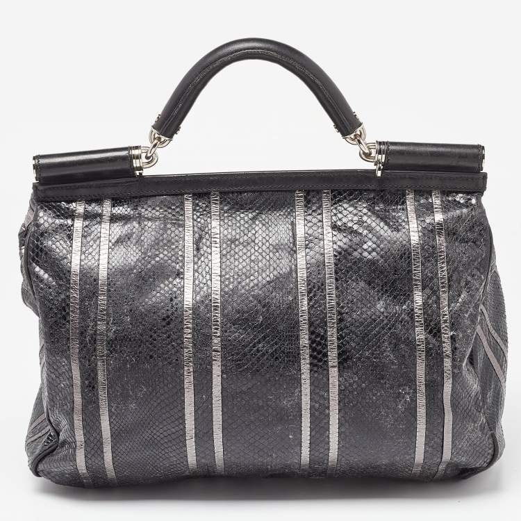 Pre Owned Dolce & Gabbana Black Snakeskin and Leather XL Miss Sicily Top Handle Bag