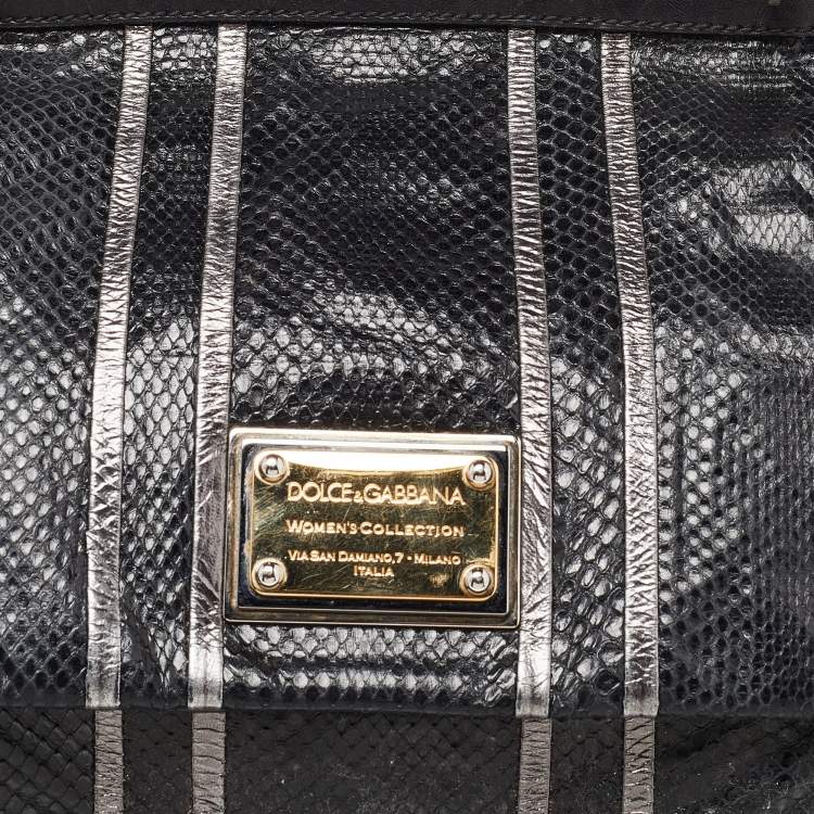 Pre Owned Dolce & Gabbana Black Snakeskin and Leather XL Miss Sicily Top Handle Bag
