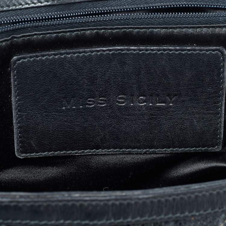 Pre Owned Dolce & Gabbana Black Snakeskin and Leather XL Miss Sicily Top Handle Bag