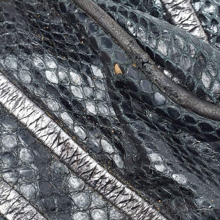 Pre Owned Dolce & Gabbana Black Snakeskin and Leather XL Miss Sicily Top Handle Bag