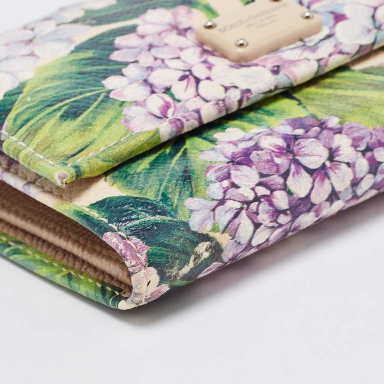 Pre Owned Dolce & Gabbana Multicolor Floral Print Leather Trifold Wallet
