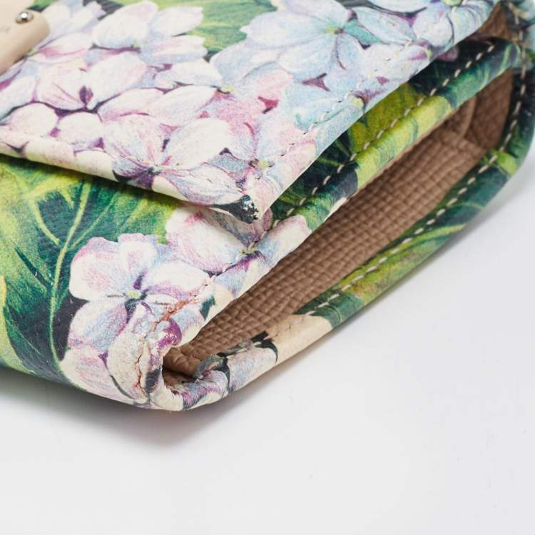 Pre Owned Dolce & Gabbana Multicolor Floral Print Leather Trifold Wallet