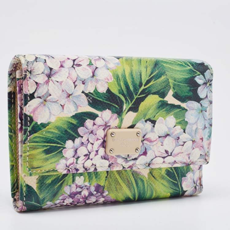 Pre Owned Dolce & Gabbana Multicolor Floral Print Leather Trifold Wallet