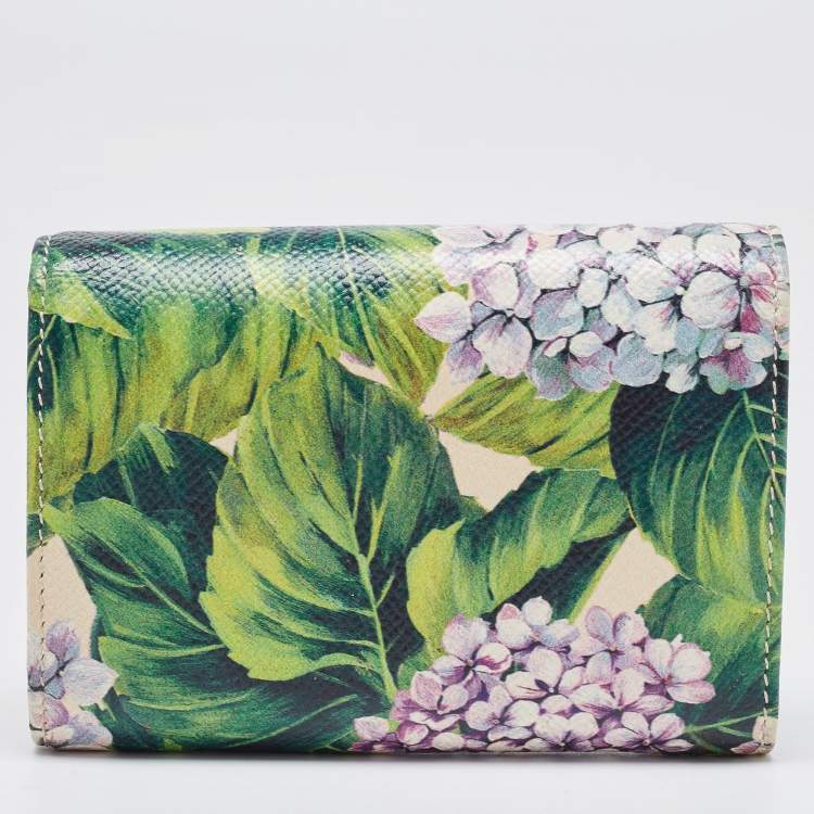 Pre Owned Dolce & Gabbana Multicolor Floral Print Leather Trifold Wallet