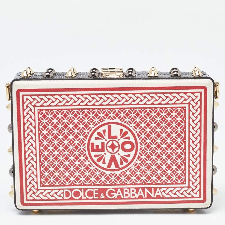 Pre Owned Dolce & Gabbana Multicolor Leather Queen Of Hearts Box Clutch