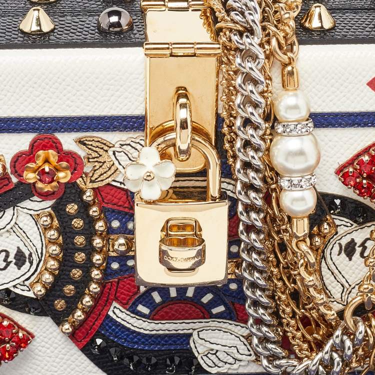 Pre Owned Dolce & Gabbana Multicolor Leather Queen Of Hearts Box Clutch