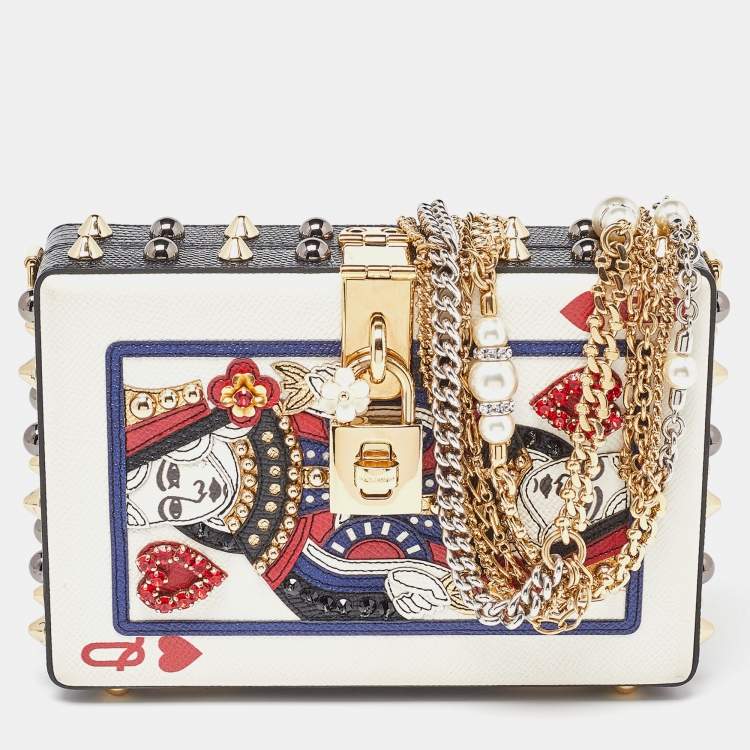 Pre Owned Dolce & Gabbana Multicolor Leather Queen Of Hearts Box Clutch