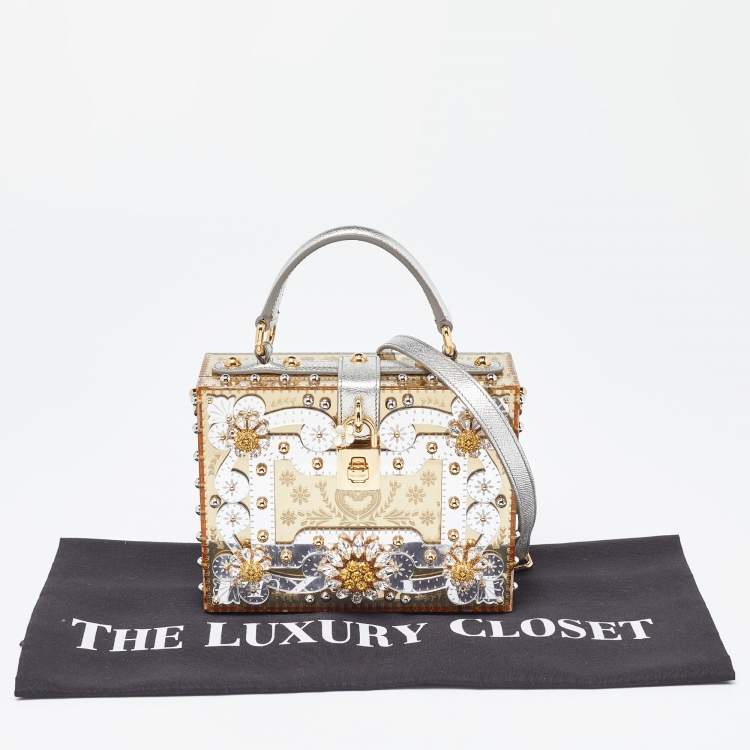 مملوكة مسبقًا Dolce & Gabbana Gold Acrylic and Leather Crystal Embellished Dolce Box Bag