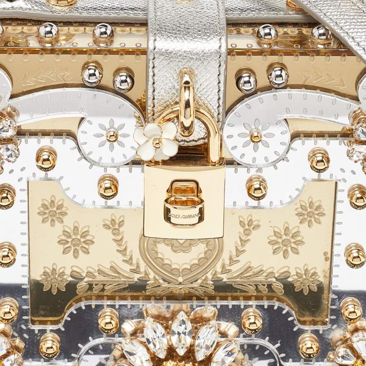 مملوكة مسبقًا Dolce & Gabbana Gold Acrylic and Leather Crystal Embellished Dolce Box Bag