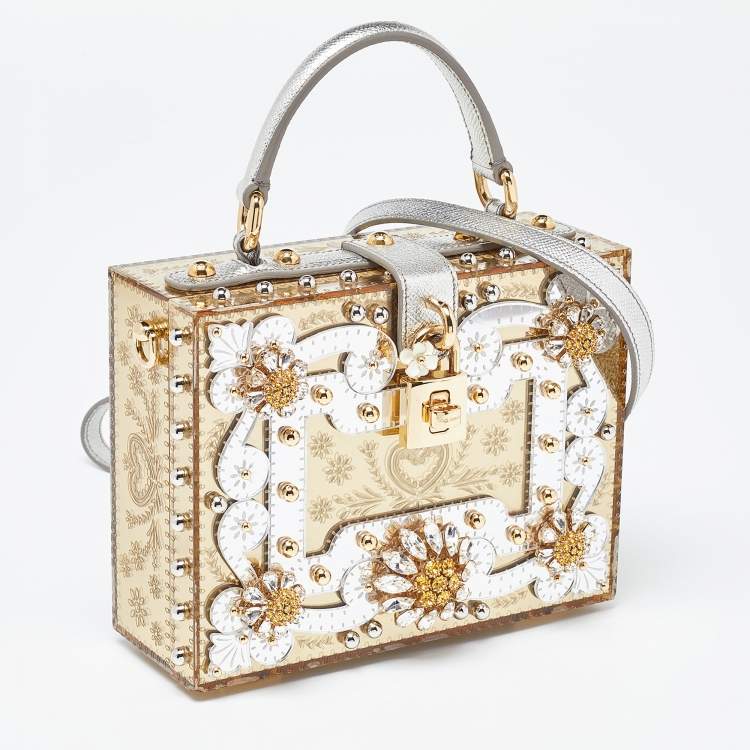 مملوكة مسبقًا Dolce & Gabbana Gold Acrylic and Leather Crystal Embellished Dolce Box Bag