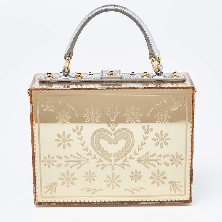 مملوكة مسبقًا Dolce & Gabbana Gold Acrylic and Leather Crystal Embellished Dolce Box Bag