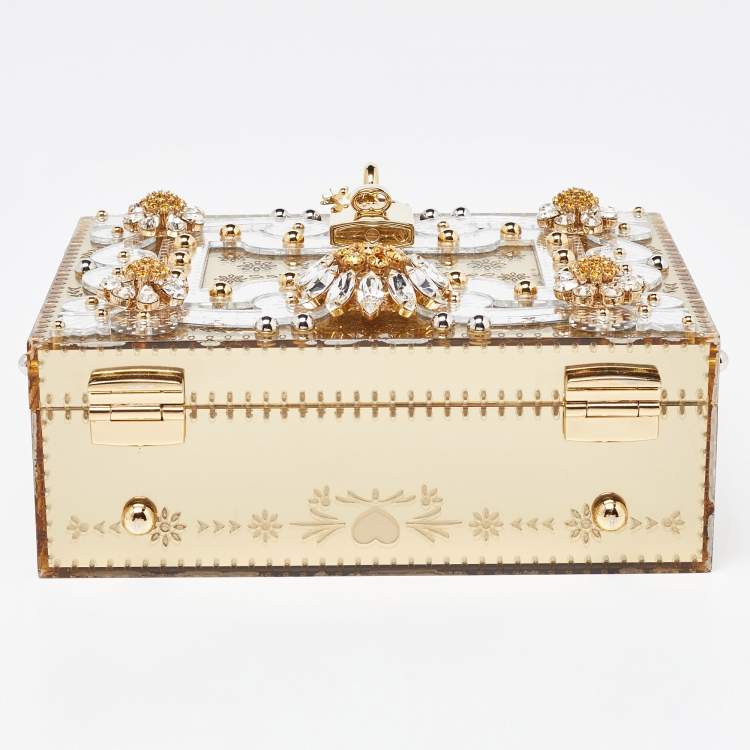 مملوكة مسبقًا Dolce & Gabbana Gold Acrylic and Leather Crystal Embellished Dolce Box Bag