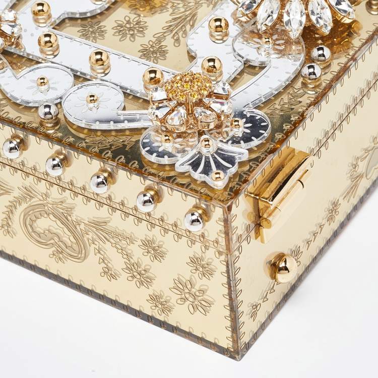 مملوكة مسبقًا Dolce & Gabbana Gold Acrylic and Leather Crystal Embellished Dolce Box Bag
