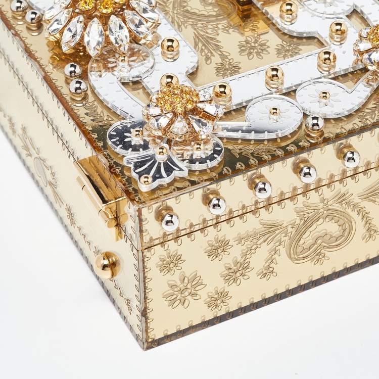 مملوكة مسبقًا Dolce & Gabbana Gold Acrylic and Leather Crystal Embellished Dolce Box Bag