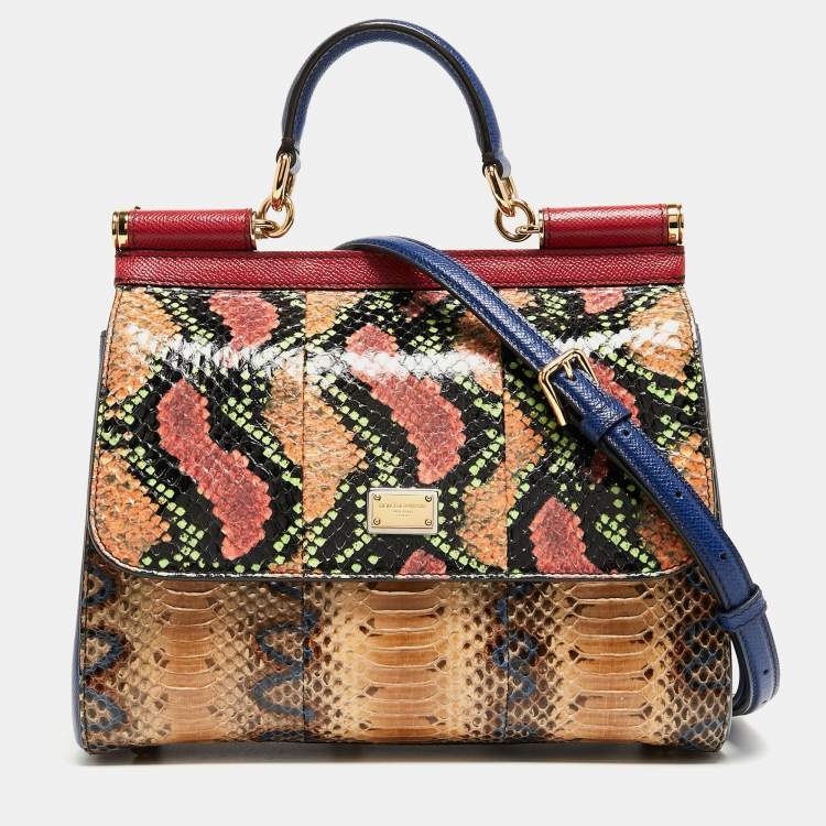 Pre Owned Dolce & Gabbana Multicolor Python Leather Medium Miss Sicily Top Handle Bag