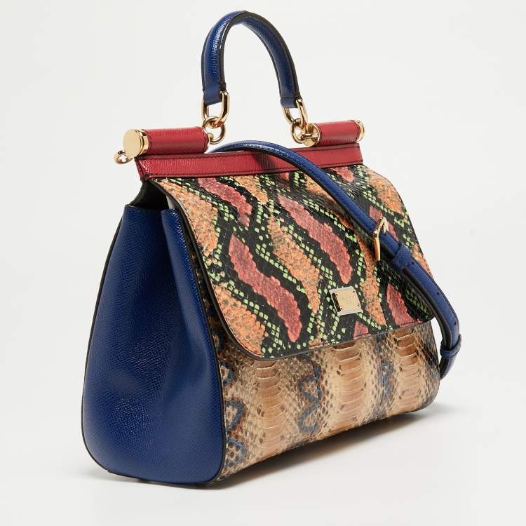 Pre Owned Dolce & Gabbana Multicolor Python Leather Medium Miss Sicily Top Handle Bag