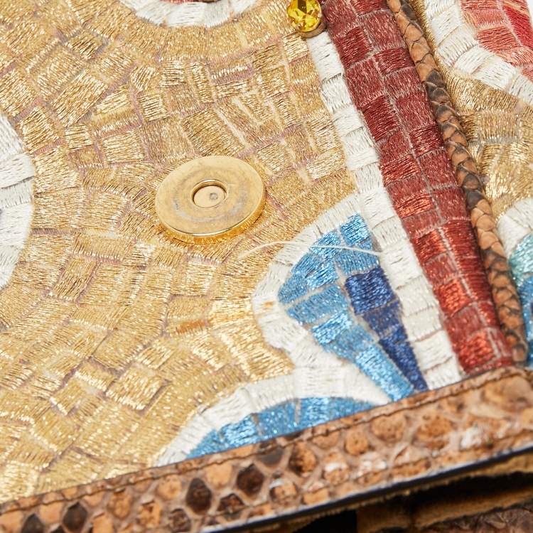 Pre Owned Dolce & Gabbana Multicolor Embroidered Fabric and Python Medium Miss Sicily Top Handle Bag