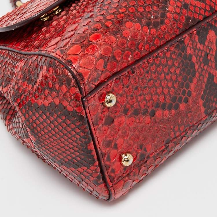 Pre Owned Dolce and Gabbana Red/Black Python Medium Miss Sicily Top Handle Bag