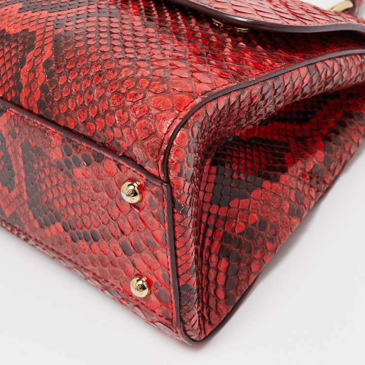 Pre Owned Dolce and Gabbana Red/Black Python Medium Miss Sicily Top Handle Bag