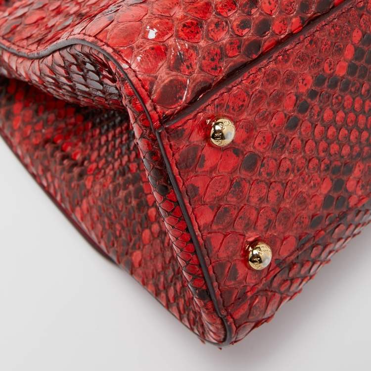 Pre Owned Dolce and Gabbana Red/Black Python Medium Miss Sicily Top Handle Bag