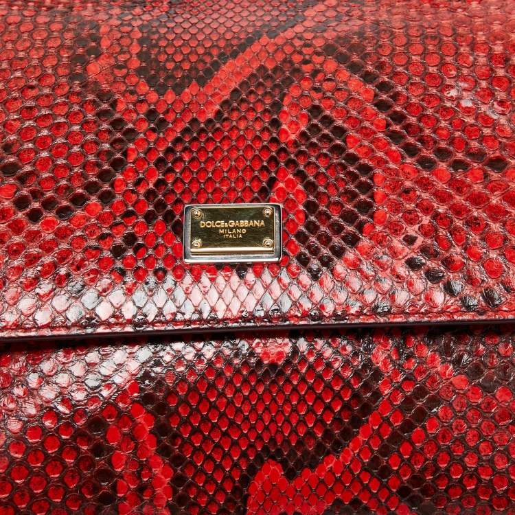Pre Owned Dolce and Gabbana Red/Black Python Medium Miss Sicily Top Handle Bag