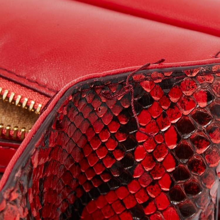 Pre Owned Dolce and Gabbana Red/Black Python Medium Miss Sicily Top Handle Bag