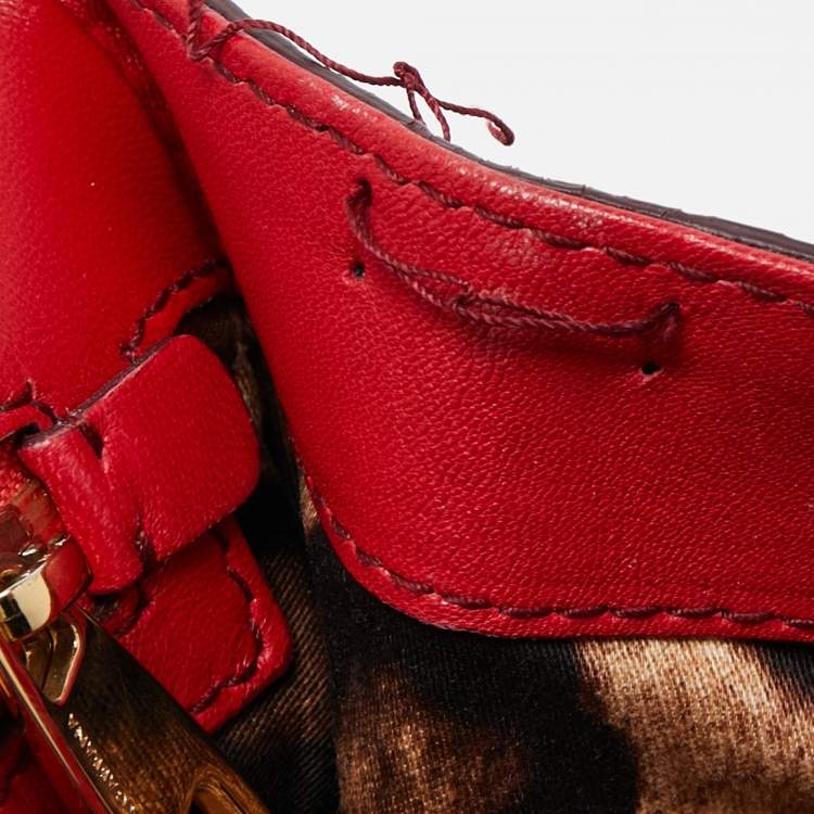 Pre Owned Dolce and Gabbana Red/Black Python Medium Miss Sicily Top Handle Bag