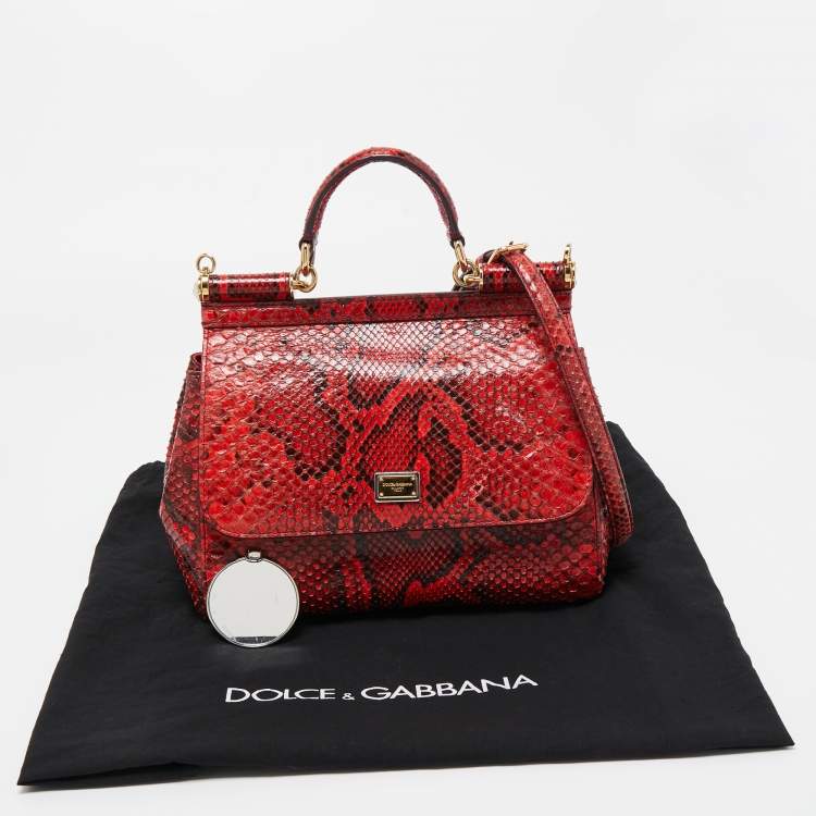 Pre Owned Dolce and Gabbana Red/Black Python Medium Miss Sicily Top Handle Bag